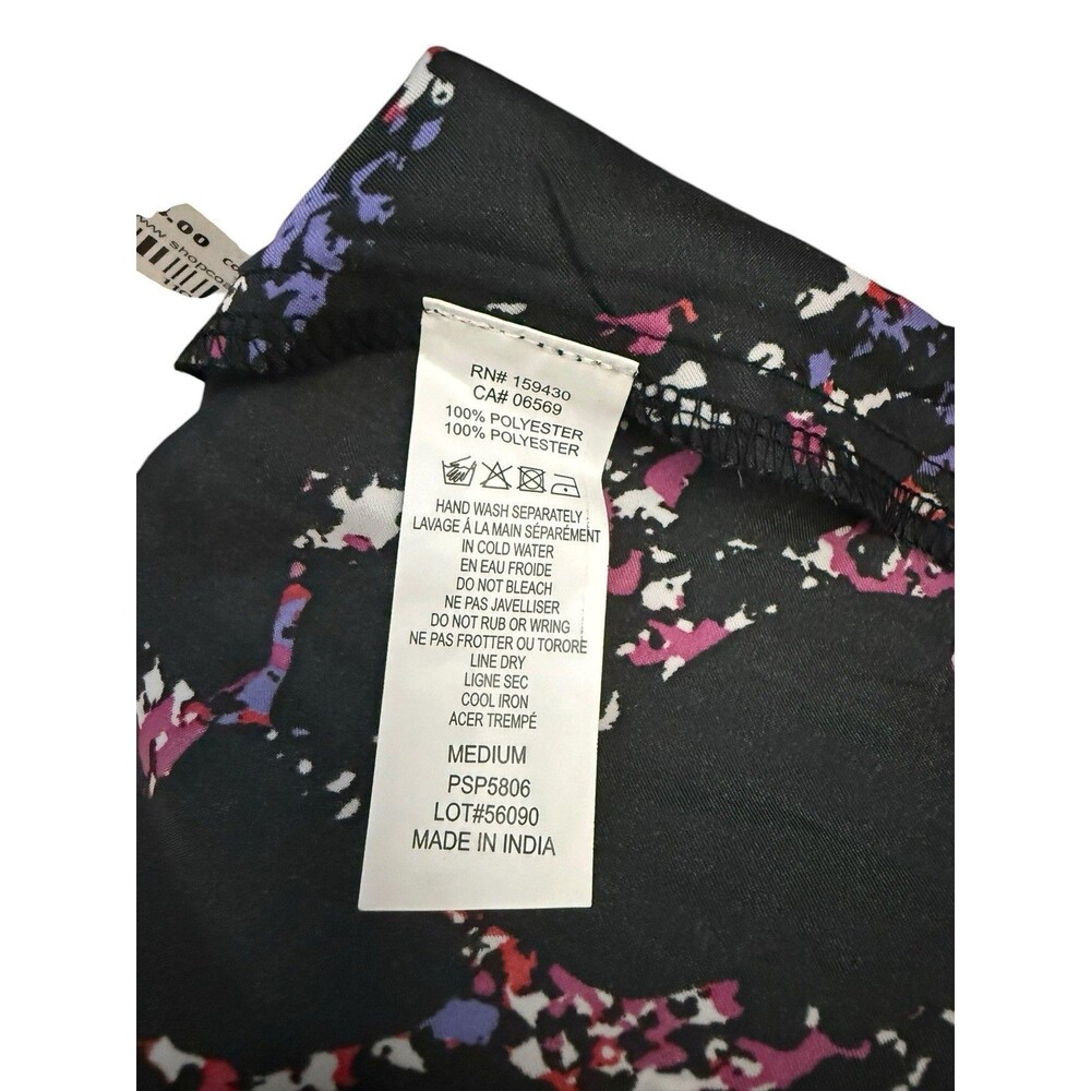 Elan Black Abstract Print Satin Wrap Shirt Dress Medium Y2K Cocktail Party - Picture 7 of 8